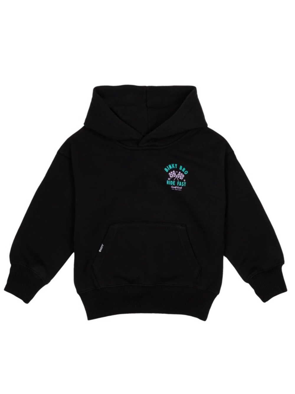 Binky Bro Black Kids Hoodie with Teal Logo -